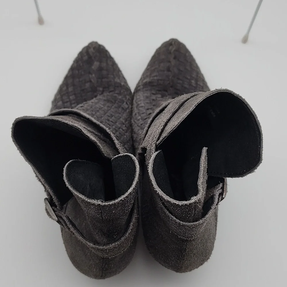 Free People Venture Woven Suede Grey Pointed Toe Bootie, Women's 39/8